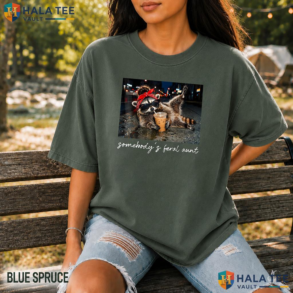 Feral Aunt Iced Coffee Comfort Colors Shirt Retro Raccoon Humor Apparel