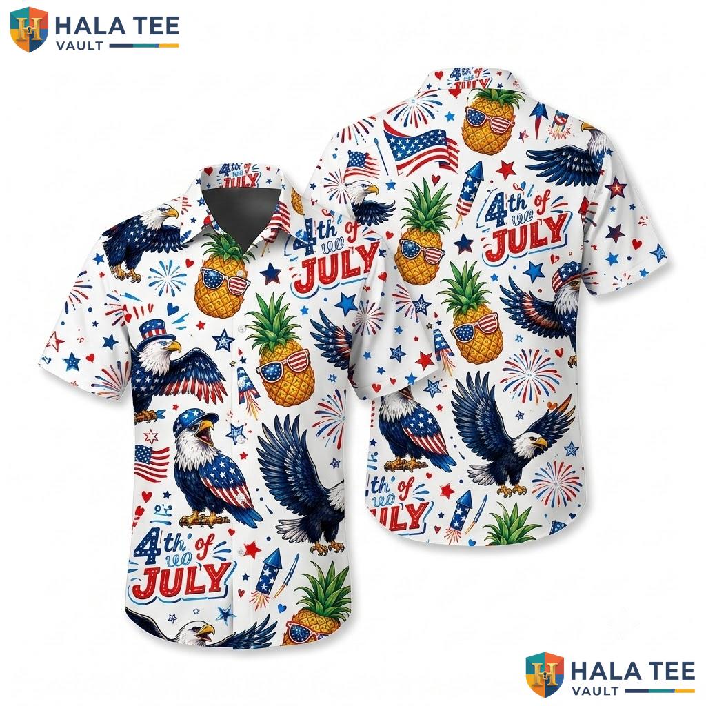 Festive Eagle Pineapple Hawaiian Shirt Funny Summer Button Down For Men