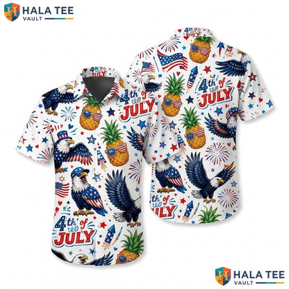 Festive Eagle Pineapple Hawaiian Shirt Funny Summer Button Down For Men