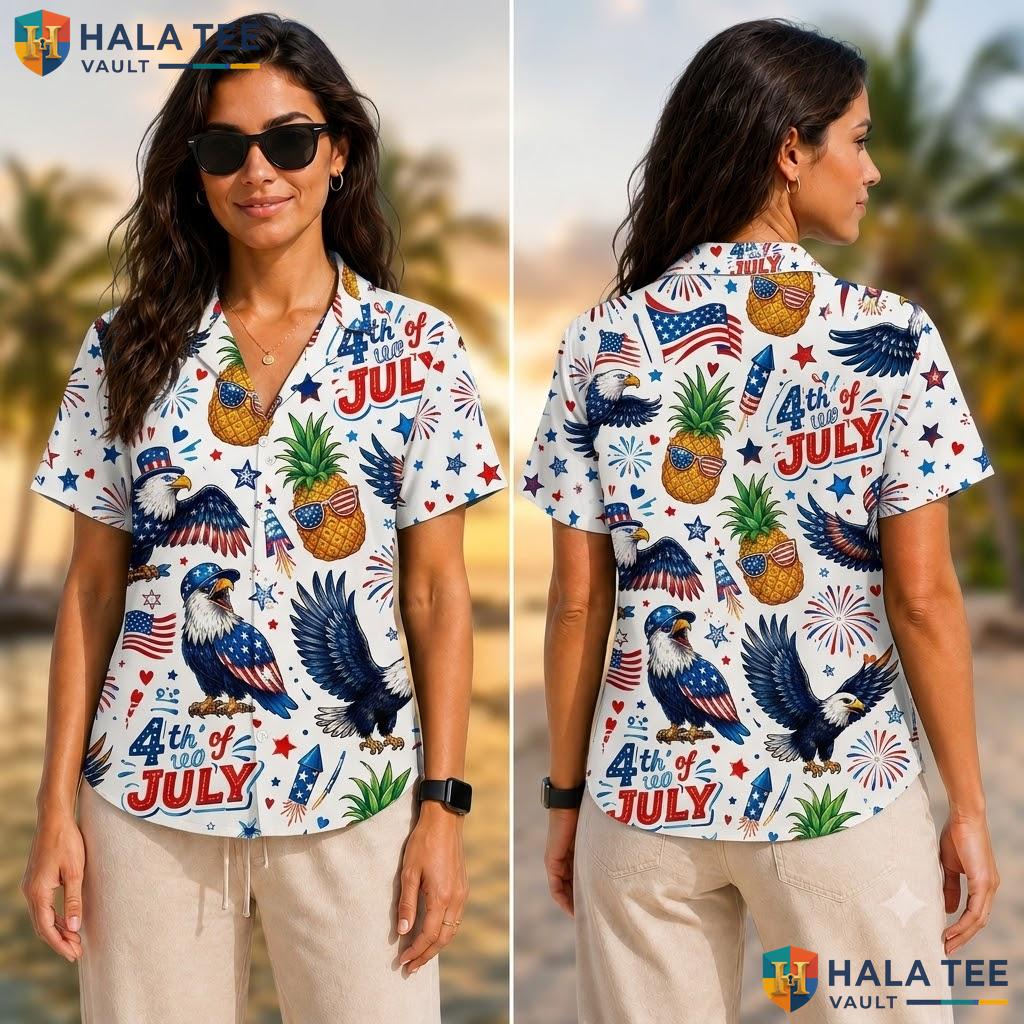 Festive Eagle Pineapple Hawaiian Shirt Funny Summer Button Down For Men Adult