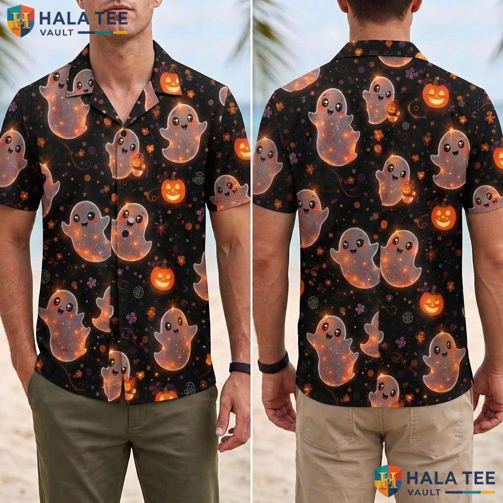 Festive October Halloween Hawaiian Shirt Spooky Beach Vacation Aloha Adult
