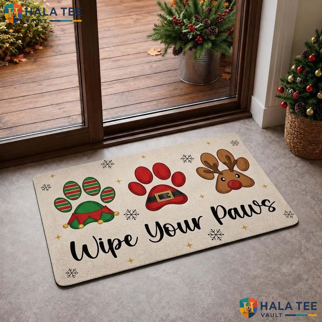 Festive Paw Print Fall Doormat Colorful Holiday Wipe Paws Entryway Decor