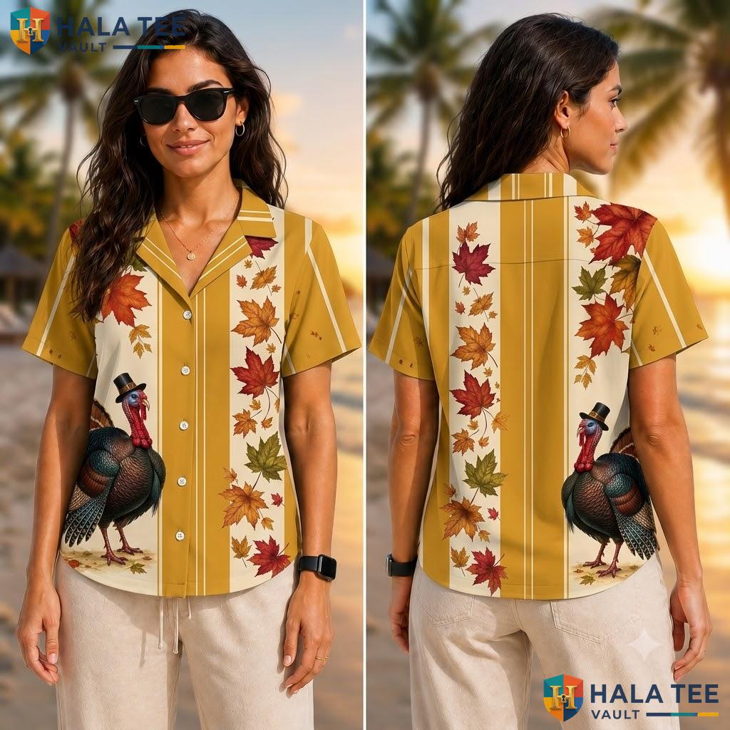 Festive Turkey Autumn Hawaiian Shirt Mens Casual Button Down Turkey Top Adult