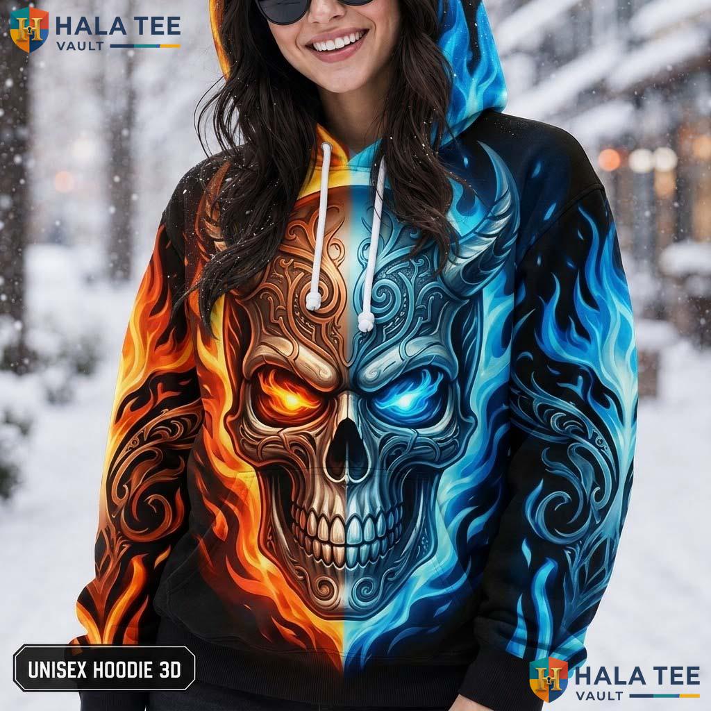 Fiery Skull Gothic 3D Printed Hoodie Bold Graphic Design Edgy Casual Apparel