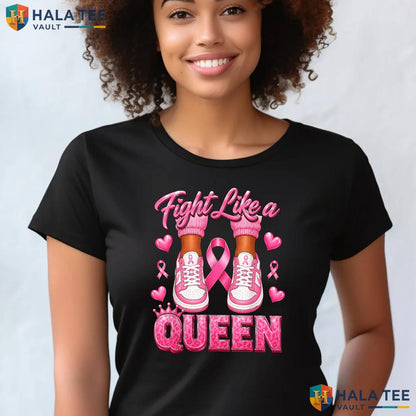 Fight Like Queen Pink Tee Breast Cancer Awareness Ribbon Girls Top