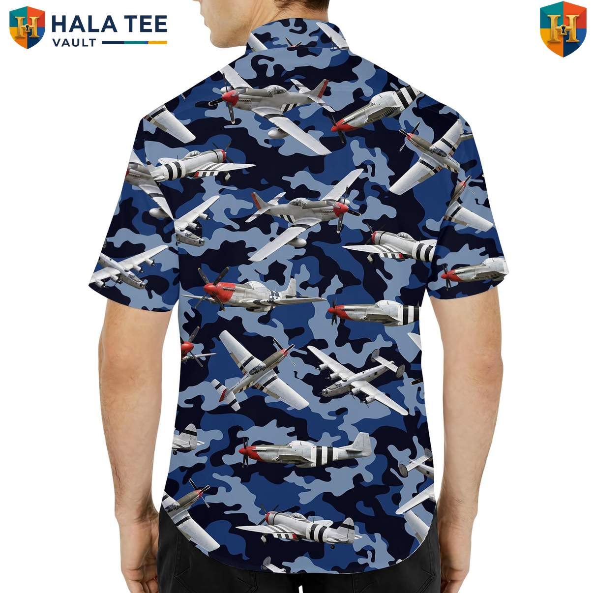 Fighter Plane Jet Short-sleeve button-up shirt Mens Patriotic Military Aviation Camp Gear
