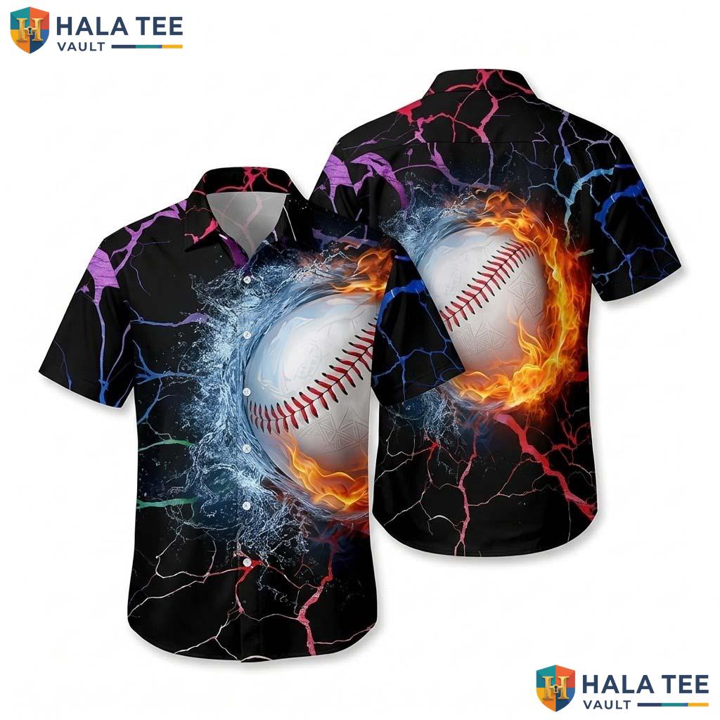 Fire Ice Baseball Aloha Shirt Neon Dinosaur Boys 3d Graphic Button Down Top