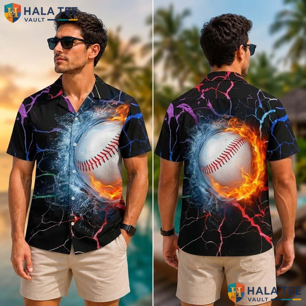 Fire Ice Baseball Tropical Shirt Neon Dinosaur Boys 3d Graphic Button Down Top