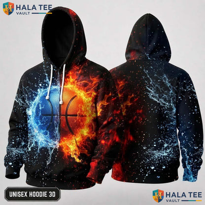 Fire Ice Basketball 3D Hoodie Warm Thick Sweatshirt Boys Girls Apparel