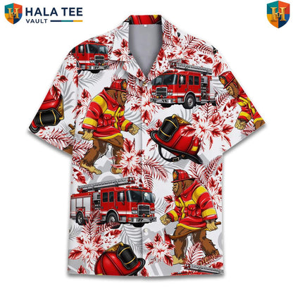 Firefighter Bigfoot Sasquatch Aloha T-Shirt Mens Rescue Hero Camp Festival Top