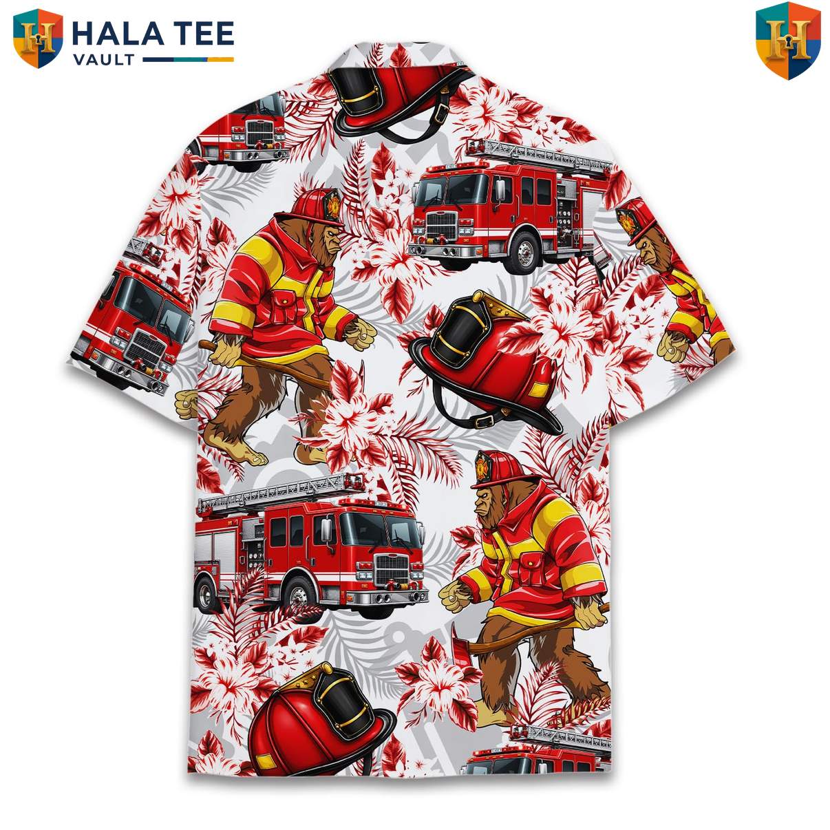 Firefighter Bigfoot Sasquatch Aloha TShirt Mens Rescue Hero Camp Festival Top