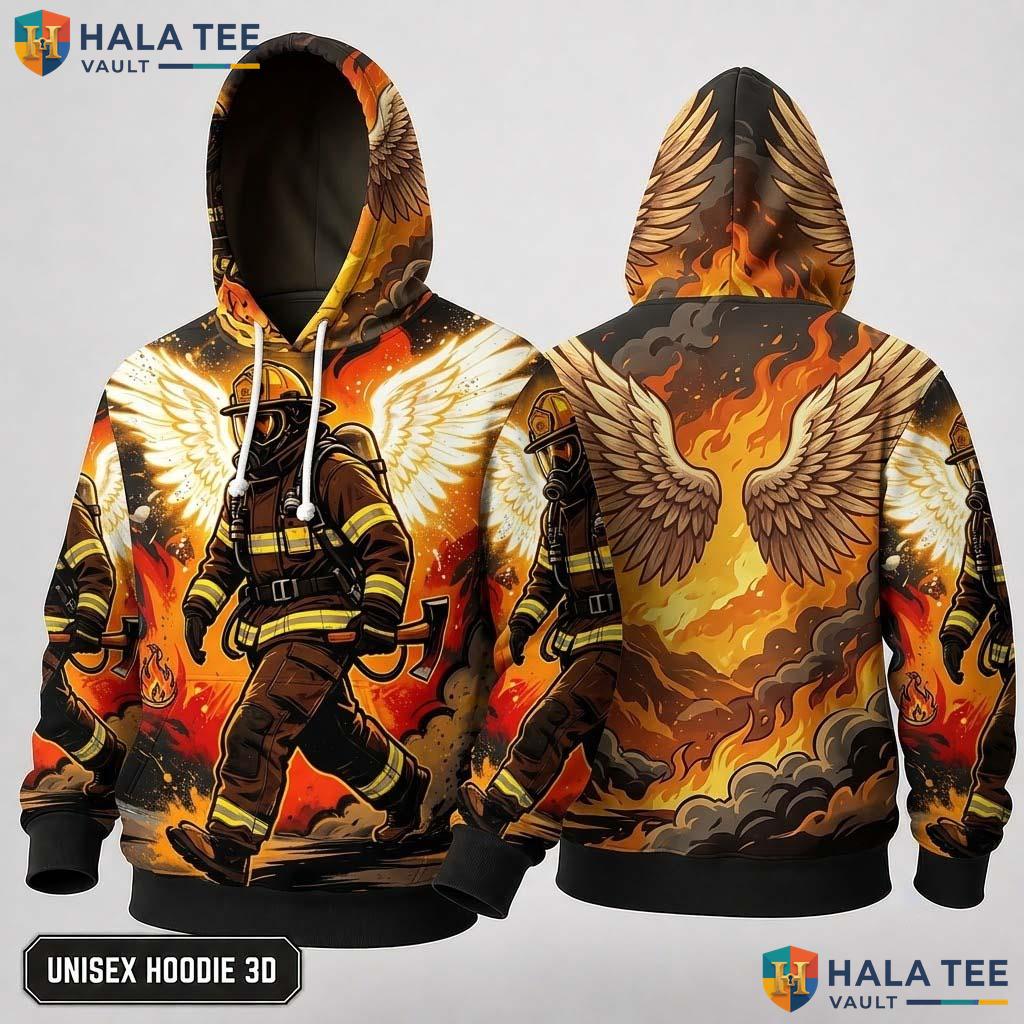 Firefighter Wings Flames Thanksgiving 3D Hoodie Heroic Vibrant Smoke