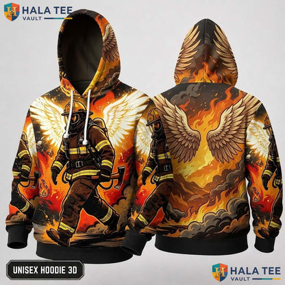 Firefighter Wings Flames Thanksgiving 3D Hoodie Heroic Vibrant Smoke