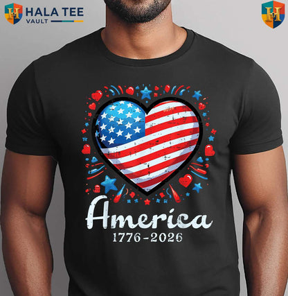 Flag Heart 250th Anniversary Shirt 2026 Women Kids 1776 Independence Top