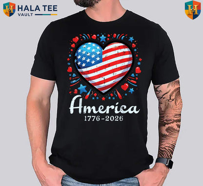 Flag Heart 250th Anniversary Tee Shirt 2026 Women Kids 1776 Independence Top
