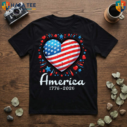 Flag Heart 250th Anniversary T-Shirt 2026 Women Kids 1776 Independence Top