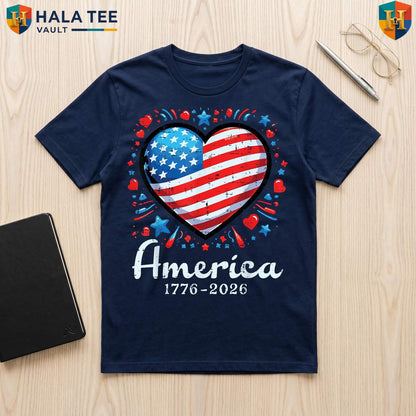 Flag Heart 250th Anniversary TShirt 2026 Women Kids 1776 Independence Top