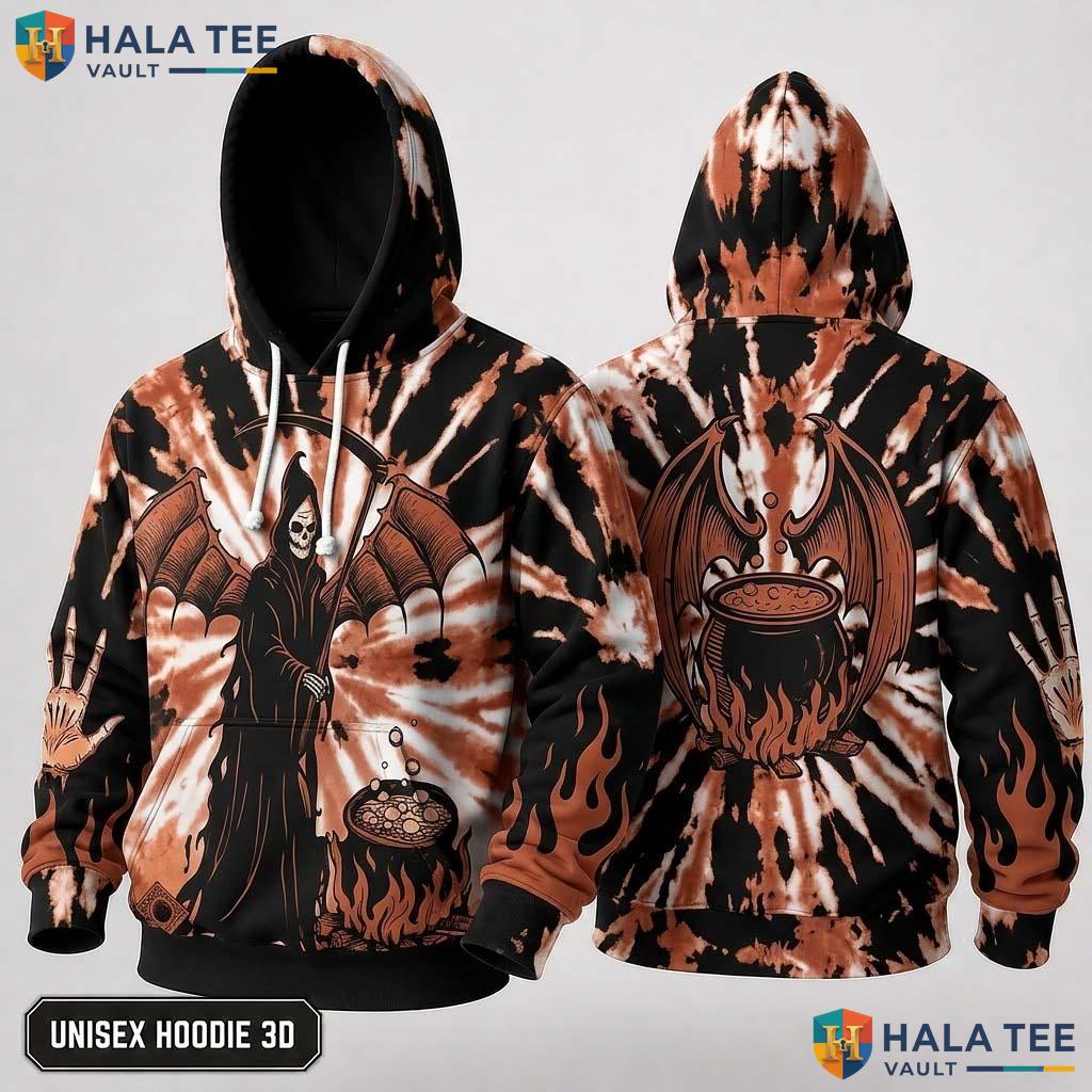 Flame Skull Grim Reaper 3D Hoodie Horror Theme Gothic Graphic Apparel