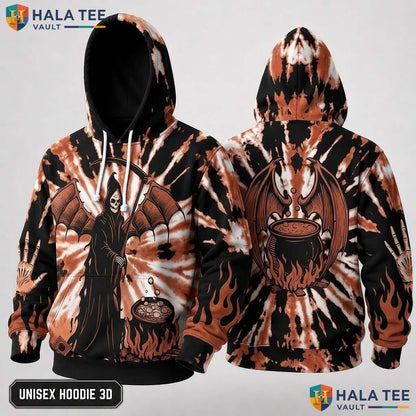 Flame Skull Grim Reaper 3D Hoodie Horror Theme Gothic Graphic Apparel