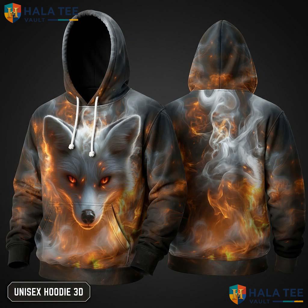 Flame Smog Fox 3D Hoodie Kids Novelty Galaxy Printed Pullover Apparel