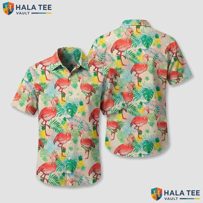 Flamingos Multicolor Hawaiian Shirt Mens Short Sleeve Beach Button Down