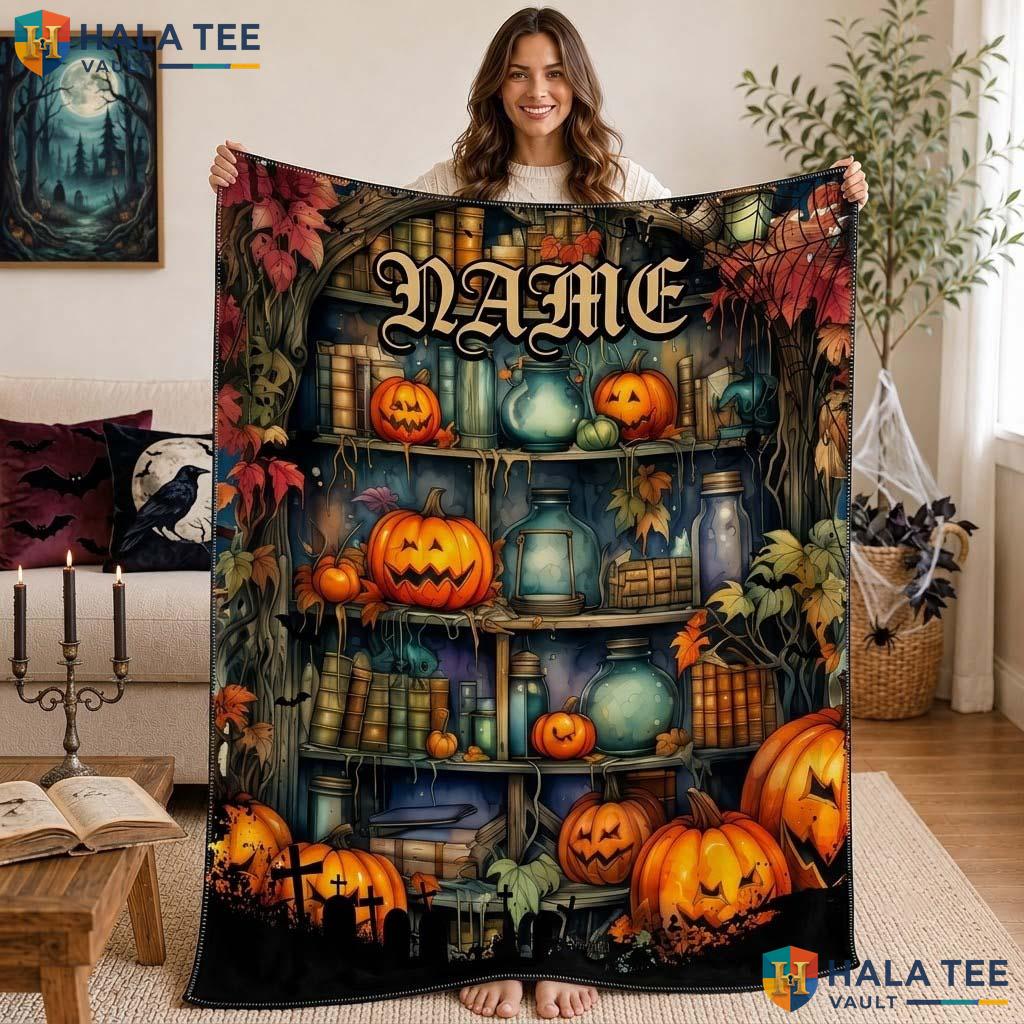 Flannel Pumpkin Halloween Blanket Funny Custom Name Kids Teen Throw