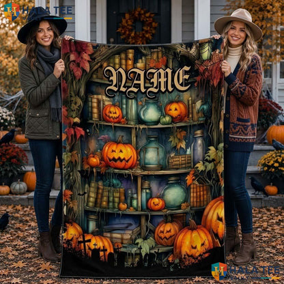 Flannel Pumpkin Halloween Blanket Funny Custom Name Kids Teen Throw