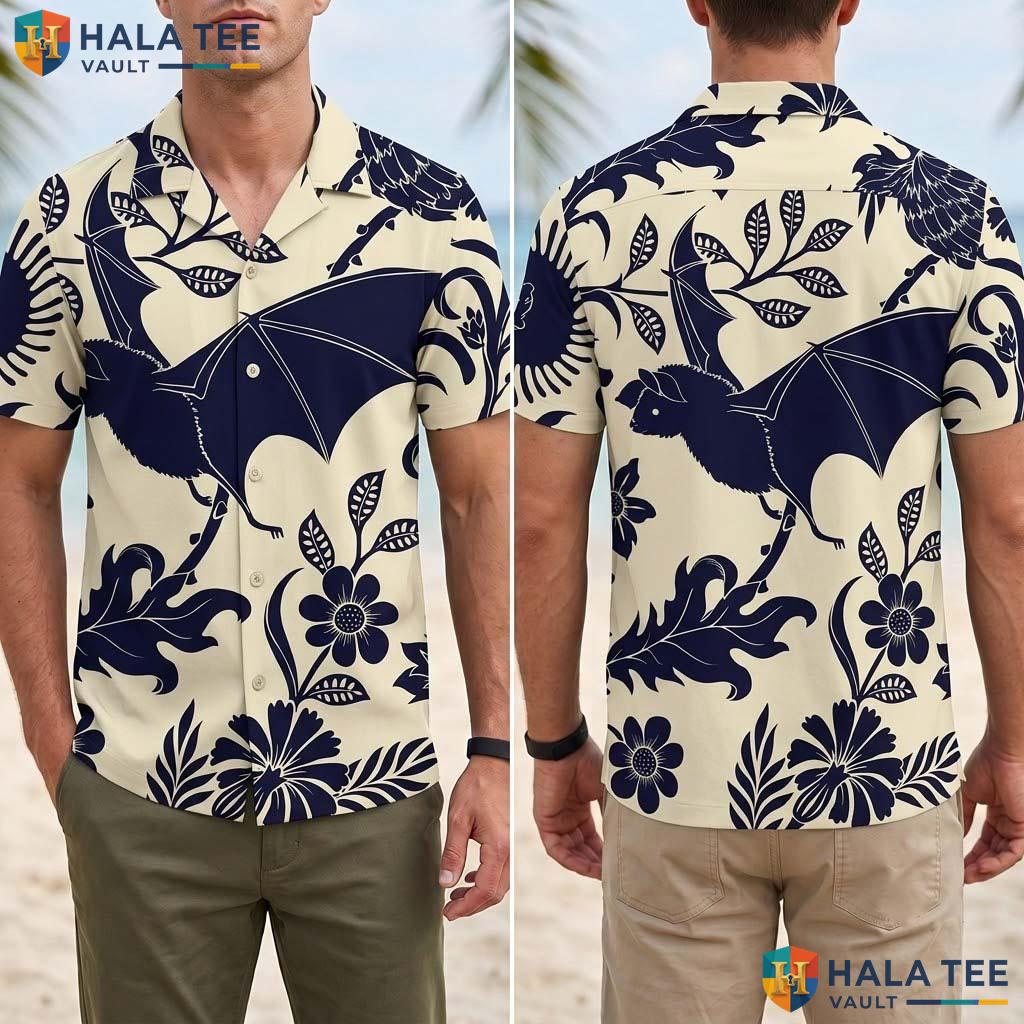 Floral Bat Halloween Hawaiian Shirt Gothic Tropical Vacation Aloha Top Adult