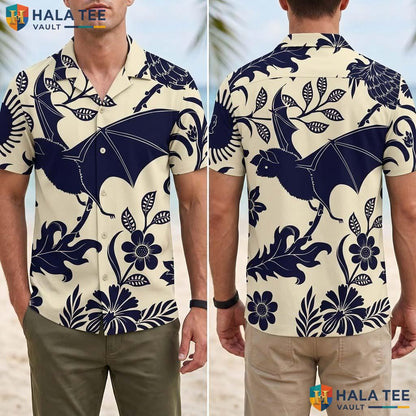 Floral Bat Halloween Hawaiian Shirt Gothic Tropical Vacation Aloha Top Adult