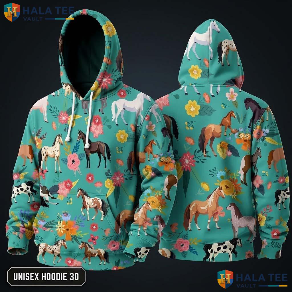 Floral Horse Skull Hoodie Men Women 3D Graphic Novelty Pullover Top