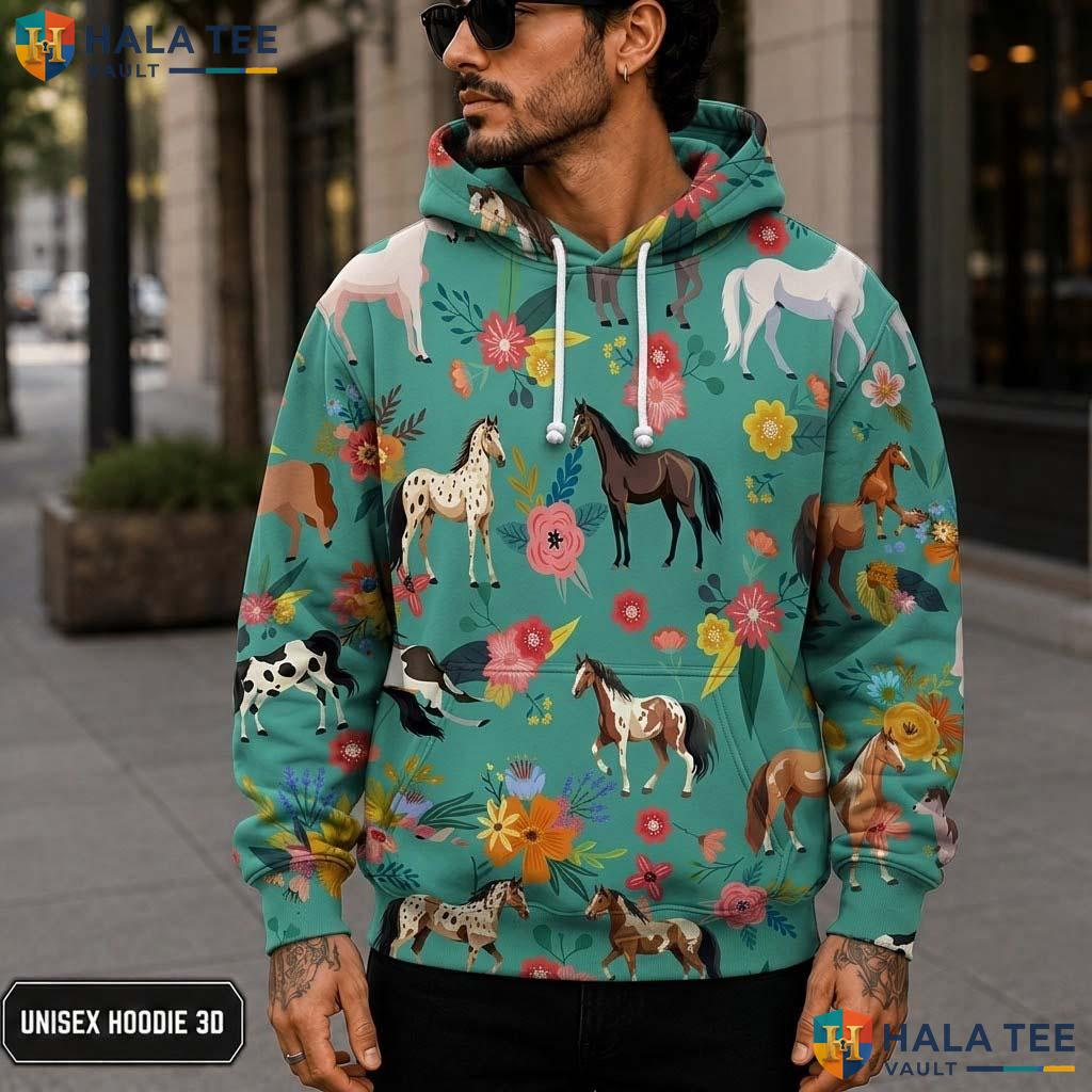 Floral Horse Skull Hoodie Men Women 3D Graphic Novelty Pullover Top 3D Printed Hoodie