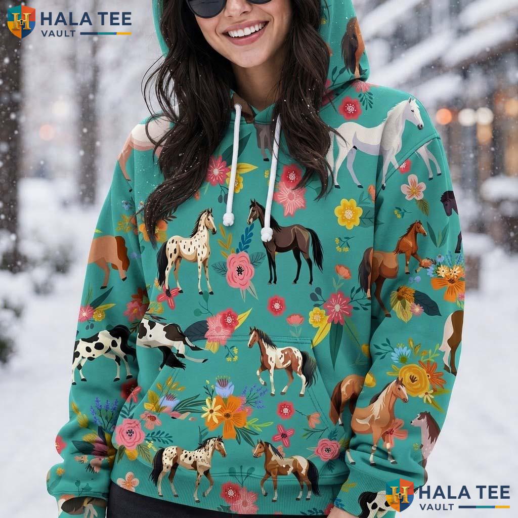 Floral Horse Skull Hoodie Men Women 3D Graphic Novelty Pullover Top AOP Hoodie