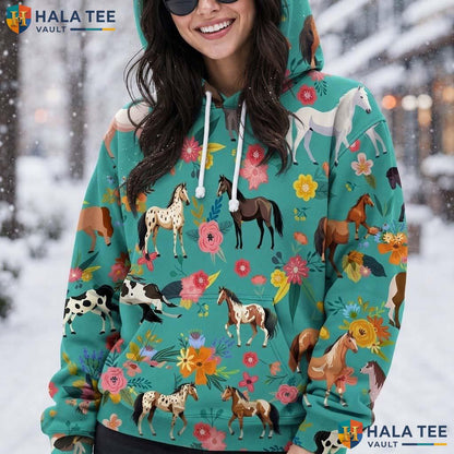 Floral Horse Skull Hoodie Men Women 3D Graphic Novelty Pullover Top AOP Hoodie