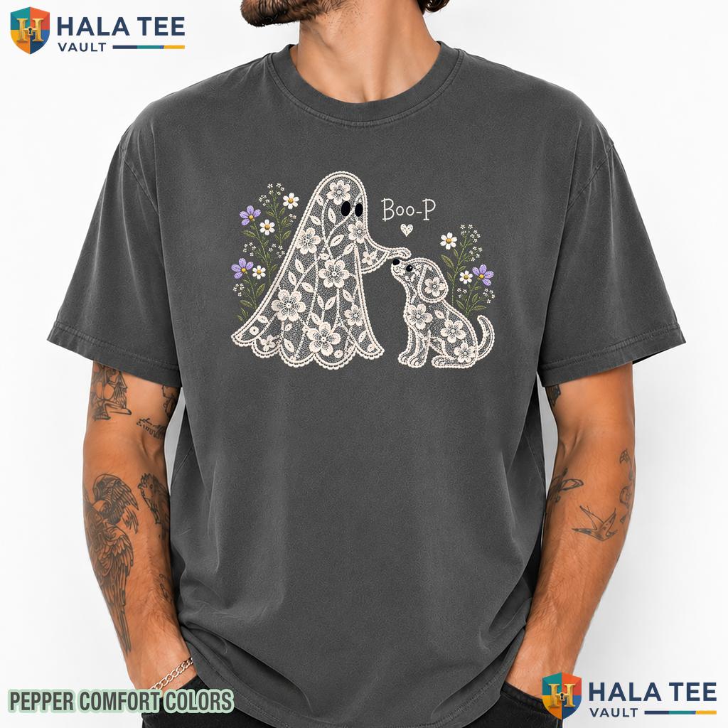 Floral Lace Ghost Dog Mom Comfort Colors T-Shirt Halloween Boo-P Top