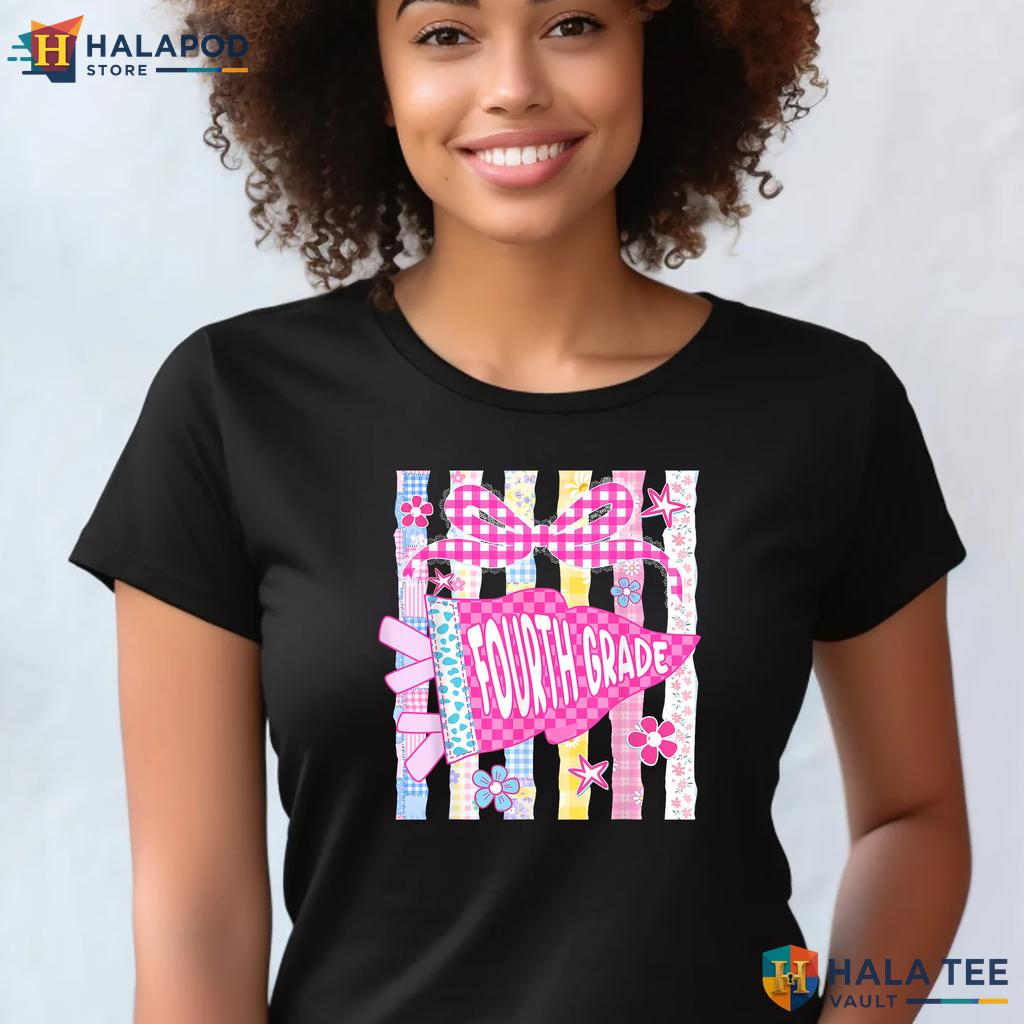 Floral Pennant Flag School Shirt 4th Grade Girls Back To School Apparel Adult