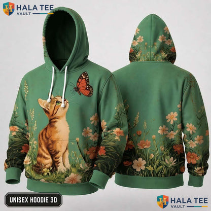 Flowers Butterfly Cat Hoodie Kids Novelty 3D Printed Galaxy Pullover