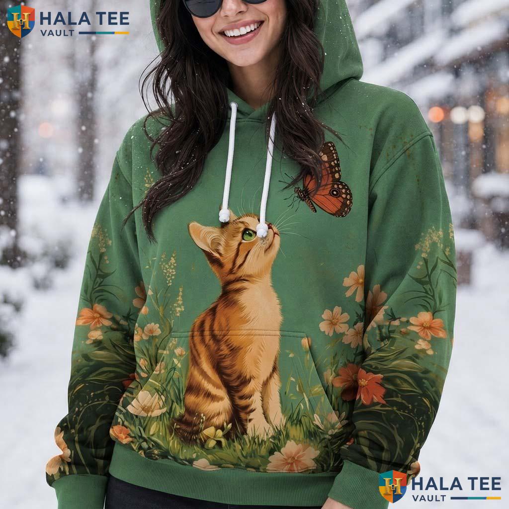 Flowers Butterfly Cat Hoodie Kids Novelty 3D Printed Galaxy Pullover AOP Hoodie