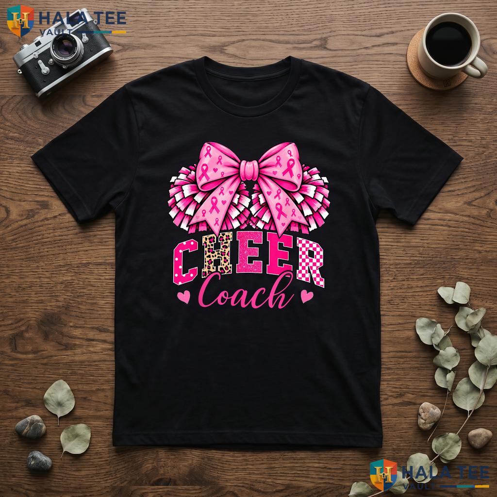Football Cheer Coach Pink TShirt Breast Cancer Awareness Ribbon Top Adult