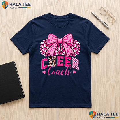 Football Cheer Coach Pink TShirt Breast Cancer Awareness Ribbon Top Adult
