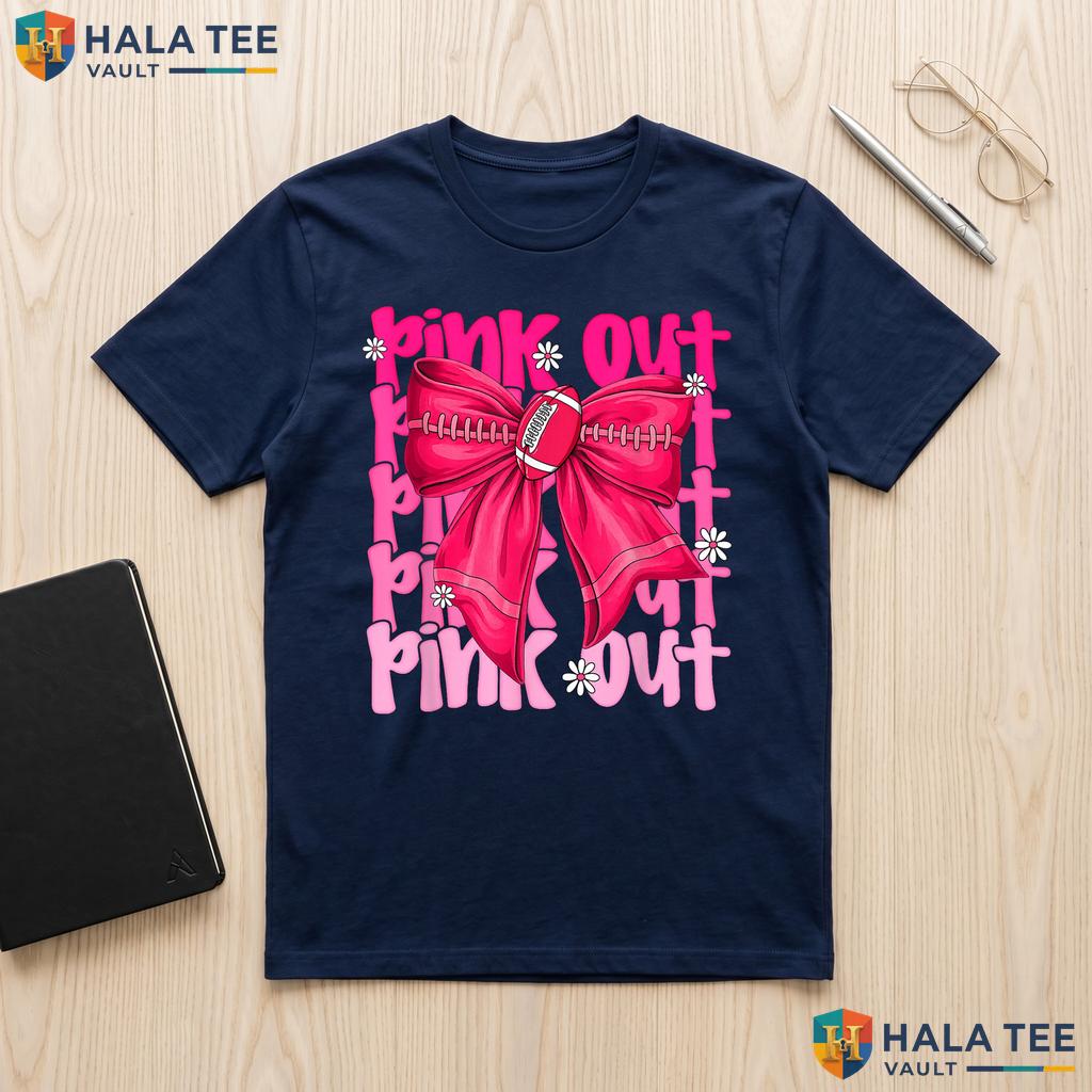 Football Coquette Bow Mom Shirt Pink Out Breast Cancer Girls Women Adult