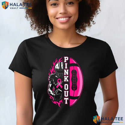 Football Pink Out Tackle TShirt Breast Cancer Awareness Graphic Top