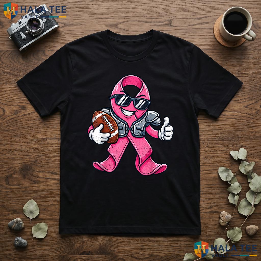 Football Pink Ribbon Boys TShirt Breast Cancer Awareness Youth Outfit Adult