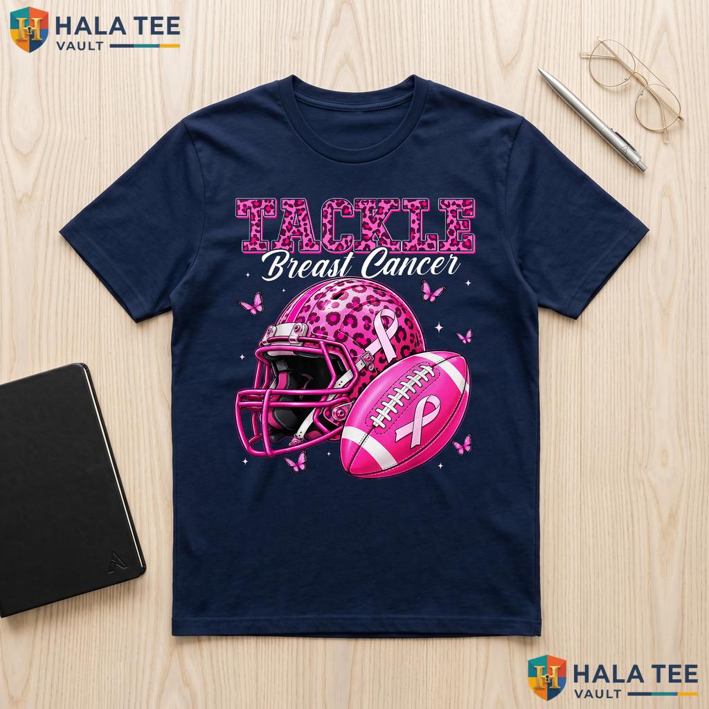 Football Tackle Breast Cancer T-Shirt Awareness Women Pink Ribbon Adult