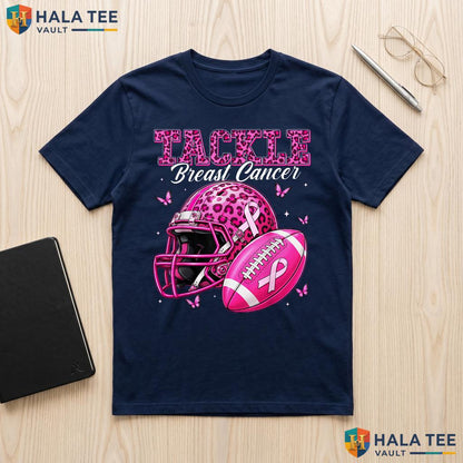 Football Tackle Breast Cancer T-Shirt Awareness Women Pink Ribbon Adult