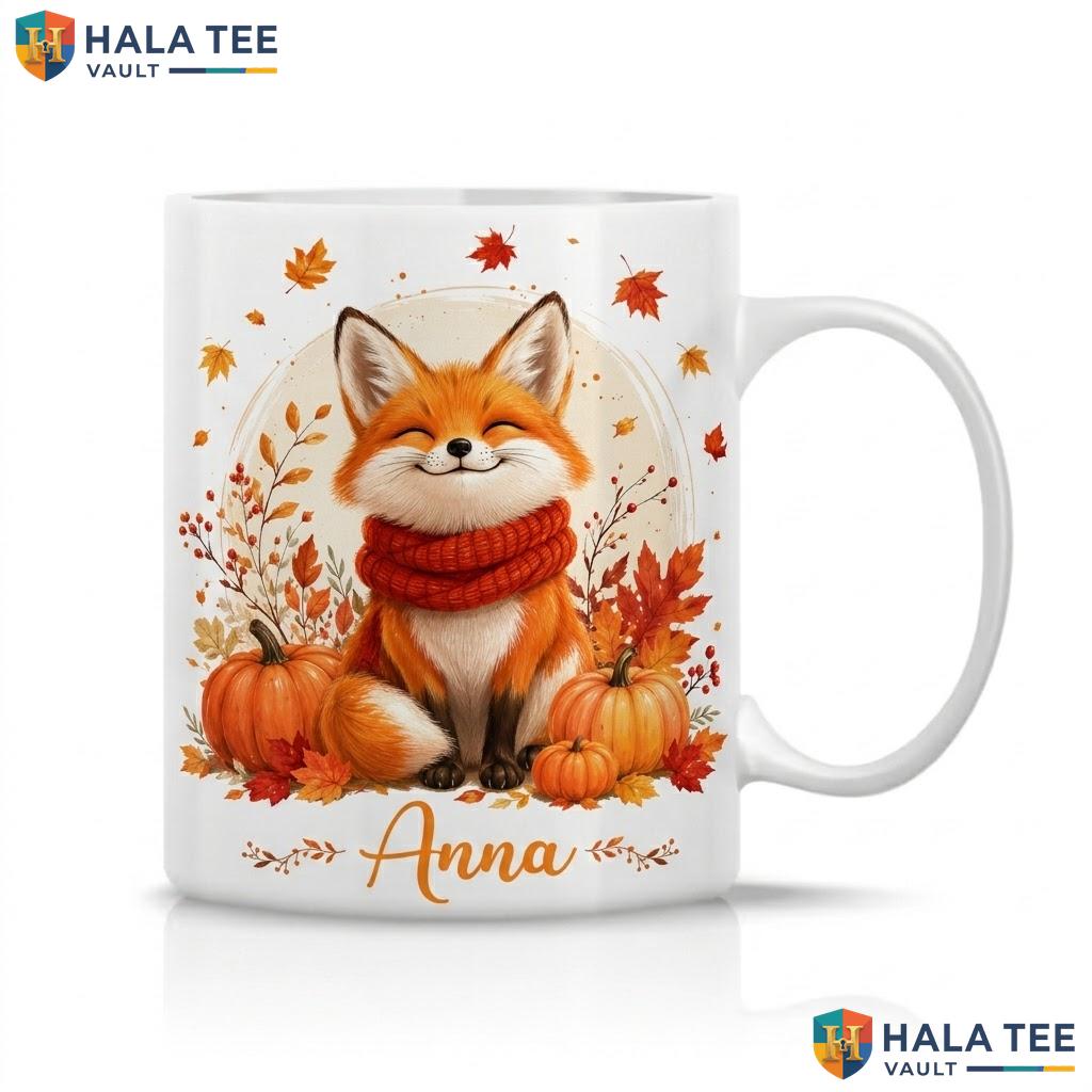 Fox Fall Ghost Thanksgiving Mug Custom Name Autumn Ceramic Coffee Cup