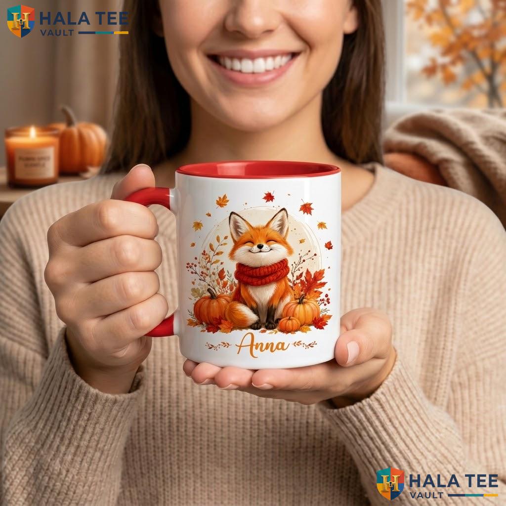 Fox Fall Ghost Thanksgiving Mug Custom Name Autumn Ceramic Coffee Camping Mug