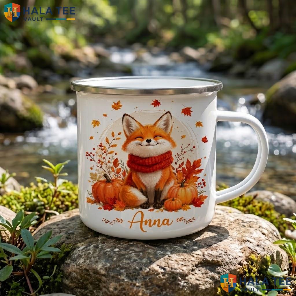 Fox Fall Ghost Thanksgiving Mug Custom Name Autumn Ceramic Coffee Accent Mug