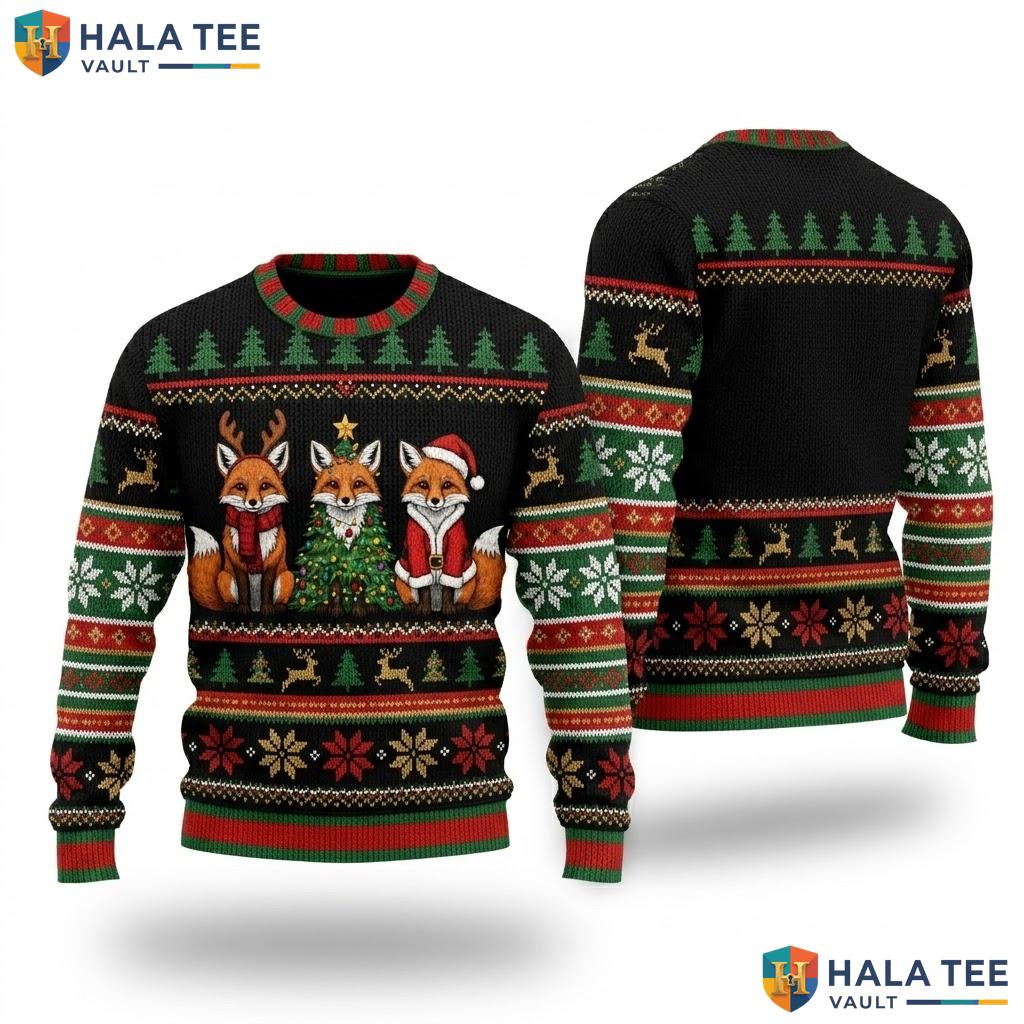 Fox Santa Reindeer Christmas Sweater Vintage Animal Holiday Outfit