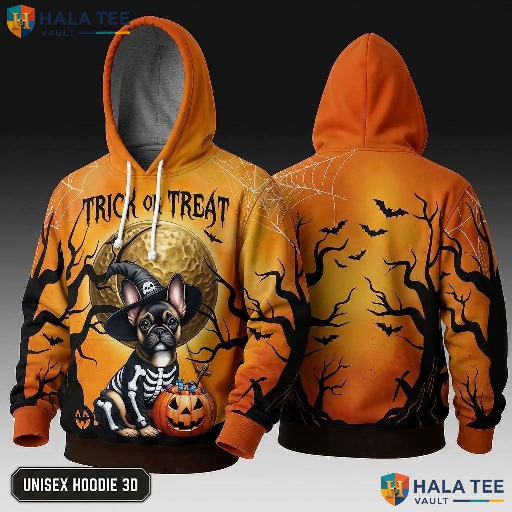 French Bulldog Pumpkin 3D Hoodie Festive Trick Or Treat Halloween Top