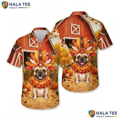 French Bulldog Thanksgiving Hawaiian Shirt Turkey Costume Fall Scene